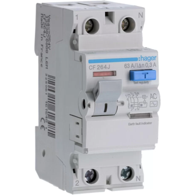 Устройство защитного отключения HAGER 2P 63A 300mA AC CF264J